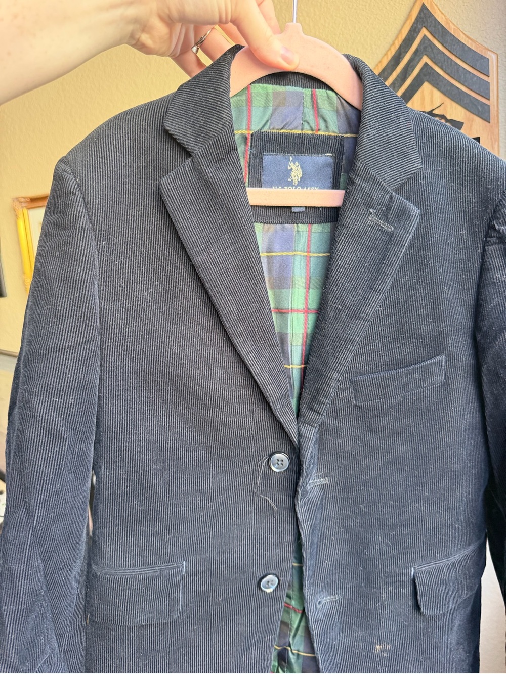 U.S. Polo Assn. Kids Blue Corduroy Blazer with Tartan Lining